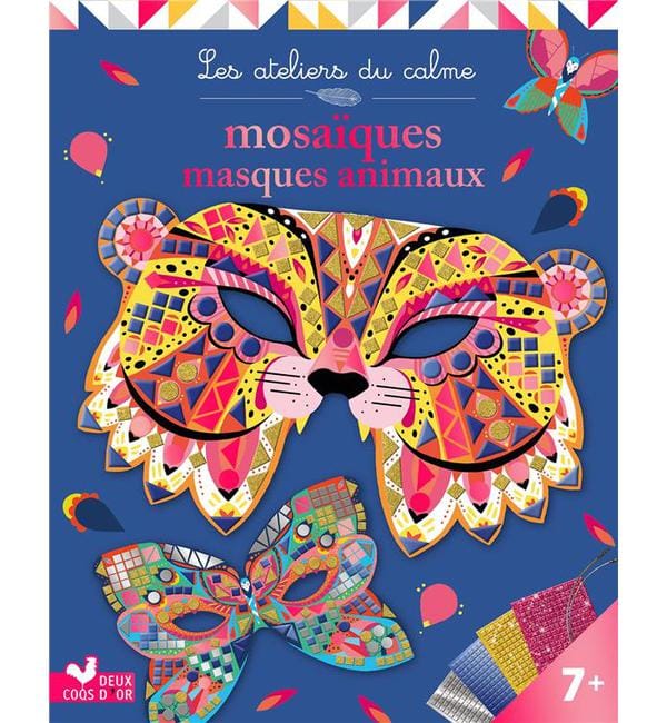Mosaïques masques animaux - Avec 4 masques à décorer, 4 planches 800 mosaïques et 4 élastiques