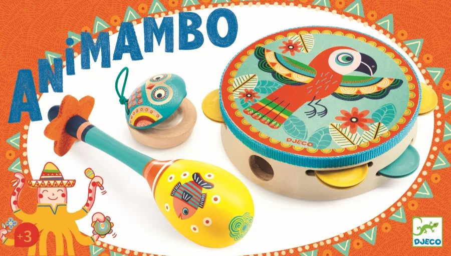 Set musical tambourin, maracas et castagnette Animambo