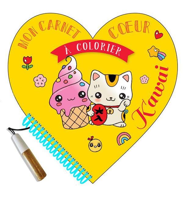 Mon carnet coeur à colorier Kawaï
