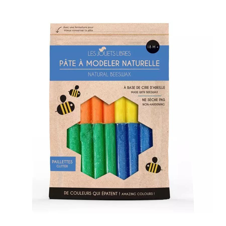 Pate a modeler cire d'abeille - 4 couleurs acidulees - jouet